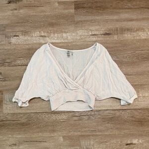 Lulu's White Wrap Blouse Cover Up with Batwing Sleeves
